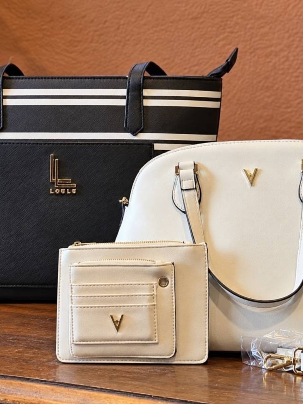 Women’s Black & Cream Tote and Satchel Set + wallet